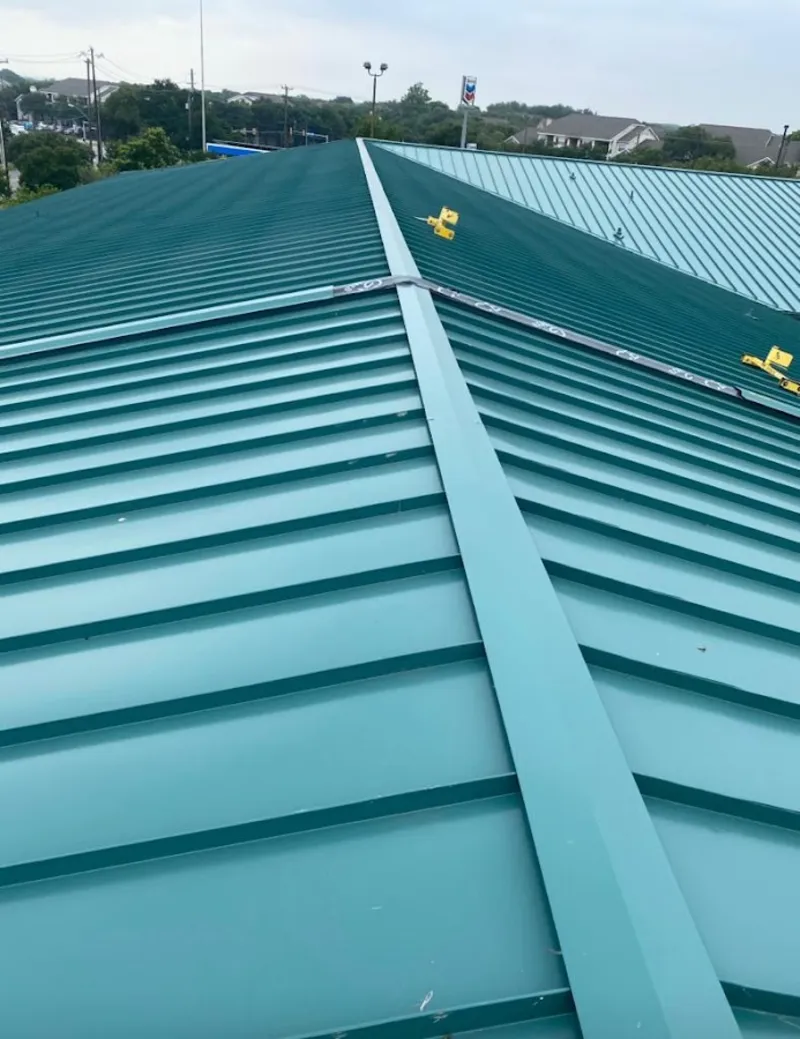 Green commercial metal roof ridge and valley for Metal Roof Repair in Groves